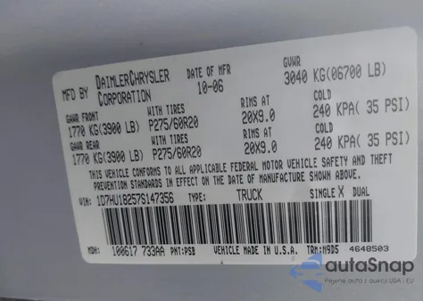 2007 Dodge Ram 1500 Slt/Trx4 Off Road/Sport z USA, uszkodzony, nr VIN 1D7HU18257S147356